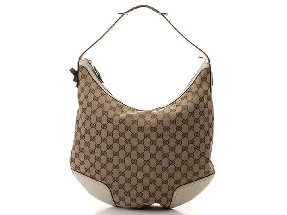 Gucci Princy Hobo Bag GG Leather Sherry Shoulder Brown White Calfskin